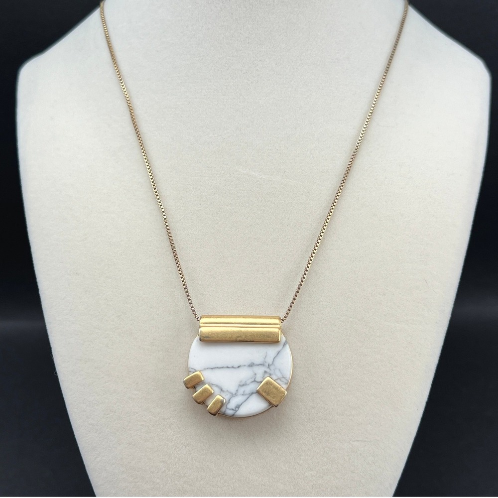 Madewell Stonehold Pendant Necklace Gold Tone White Marbled Minimalist